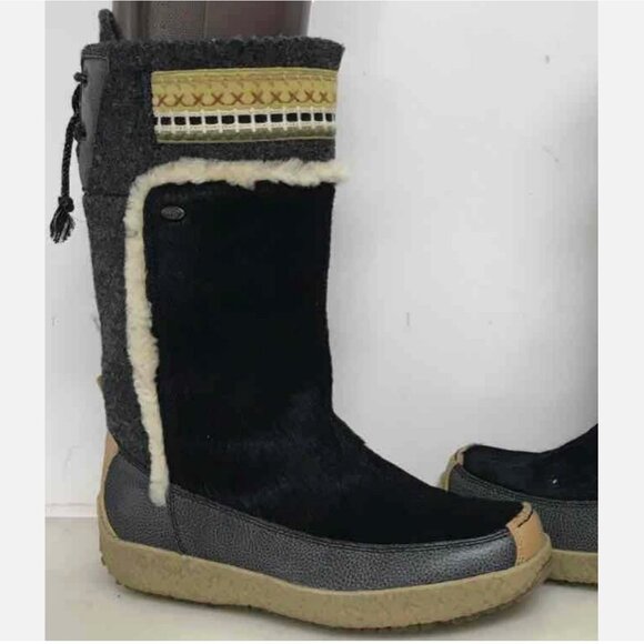 TECNICA Skandia Goat Fur Tall Apres Ski Boots Italy Women Size 9 US Black Winter - Picture 2 of 8